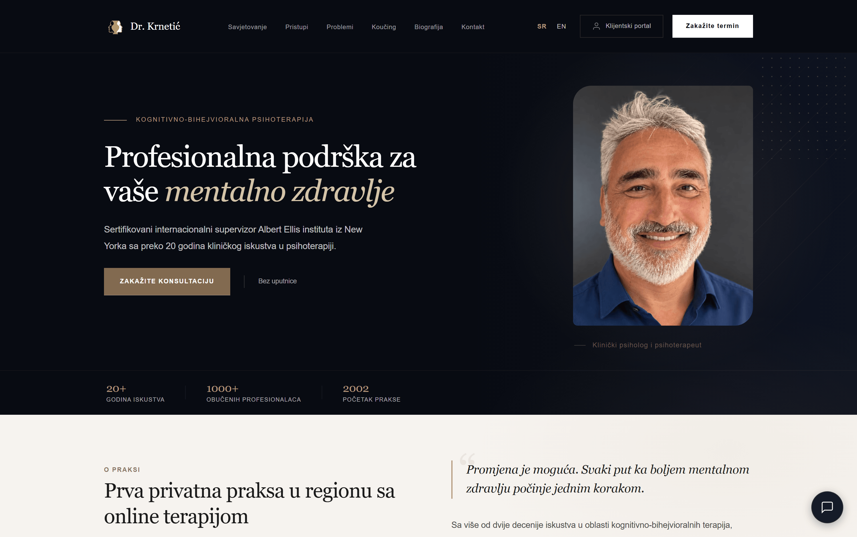 Sajt privatne prakse: predstavljanje terapeuta, pristup radu i poziv na zakazivanje